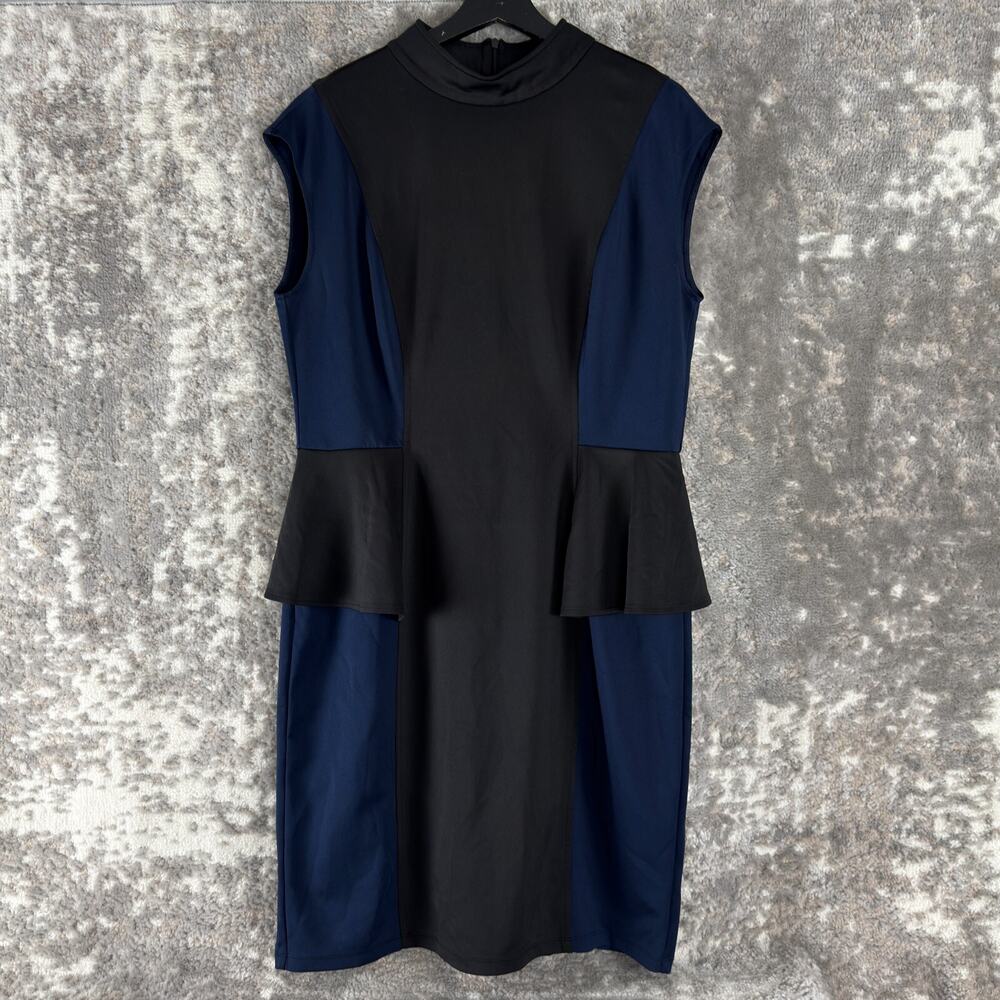 Spruce & Sage‎ Plus Size 1X Colorblock Knee Length Peplum Dress Navy Black Zip